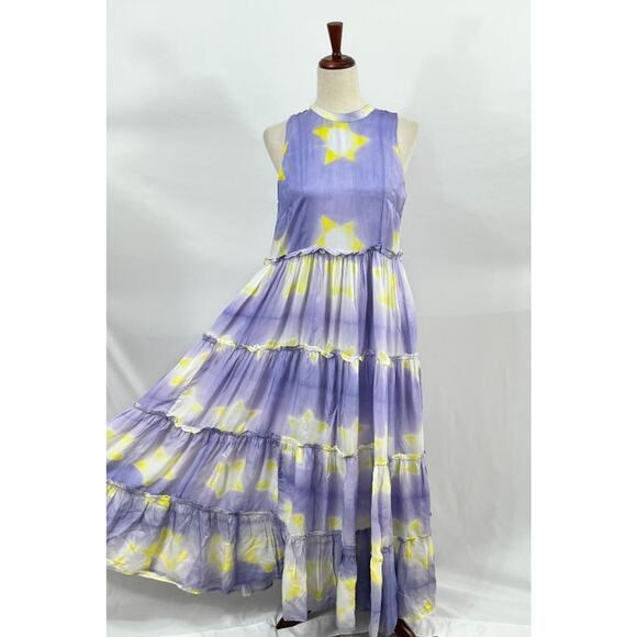 OLIPHANT Sz S Small Mela Peri Purple Stars Ruffle Tiered Maxi Dress NWT - Picture 7 of 9